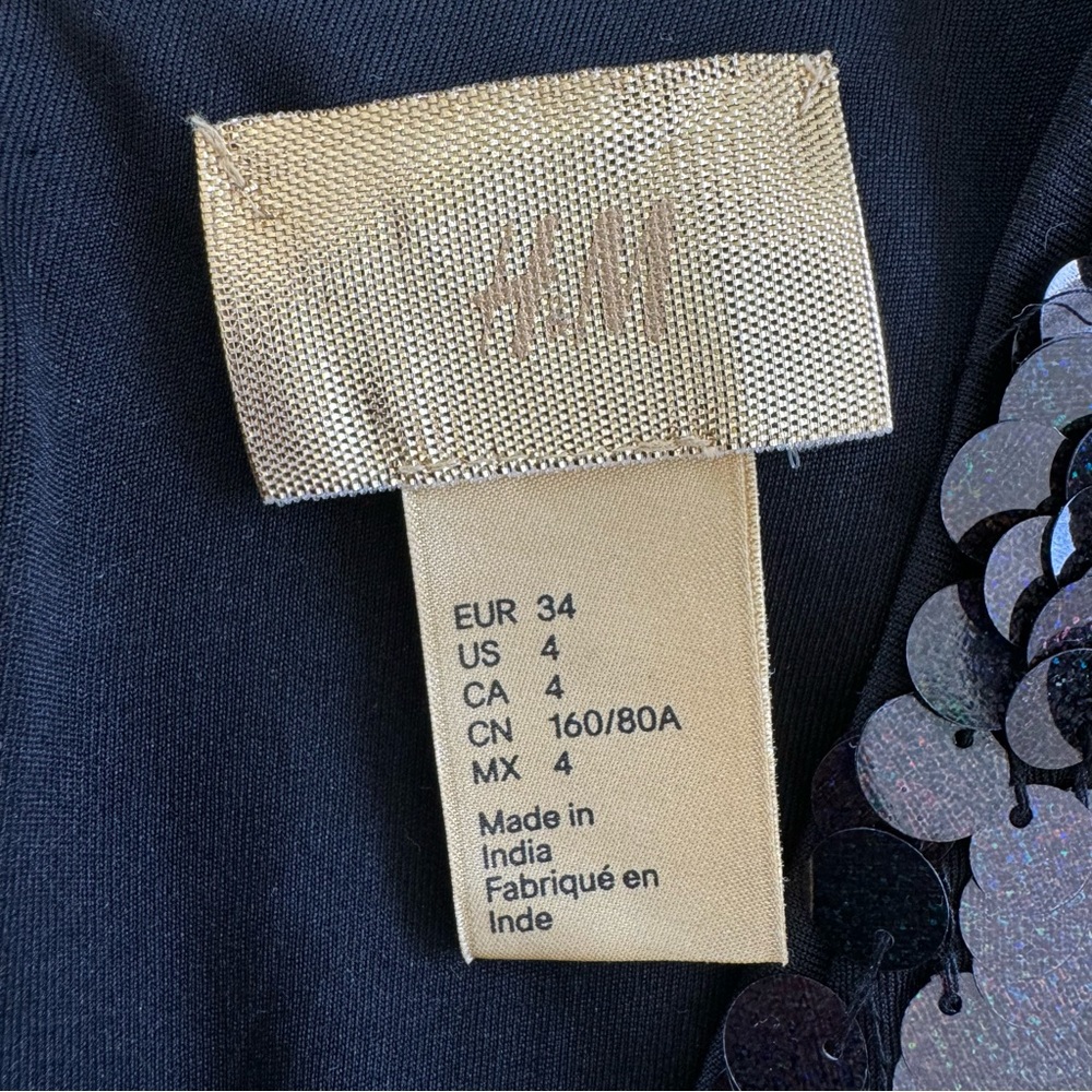 H&M Gold Label Long Sleeve Ombre Sequin Dress Green Black Size 4 - Picture 4 of 13